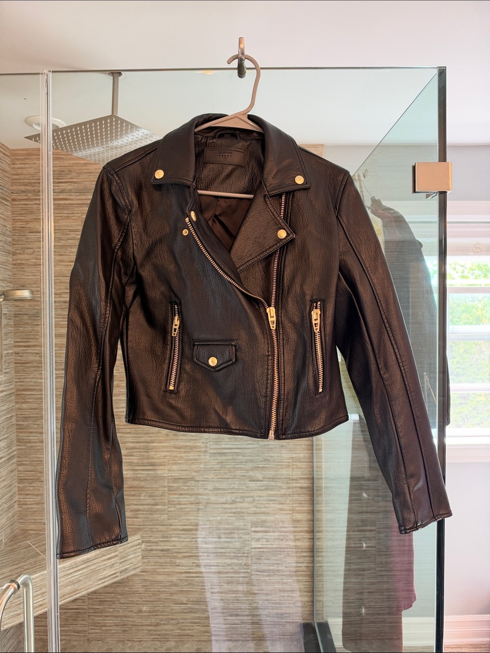 Blank NYC Black Faux Leather Moto Jacket with Gold Hardware